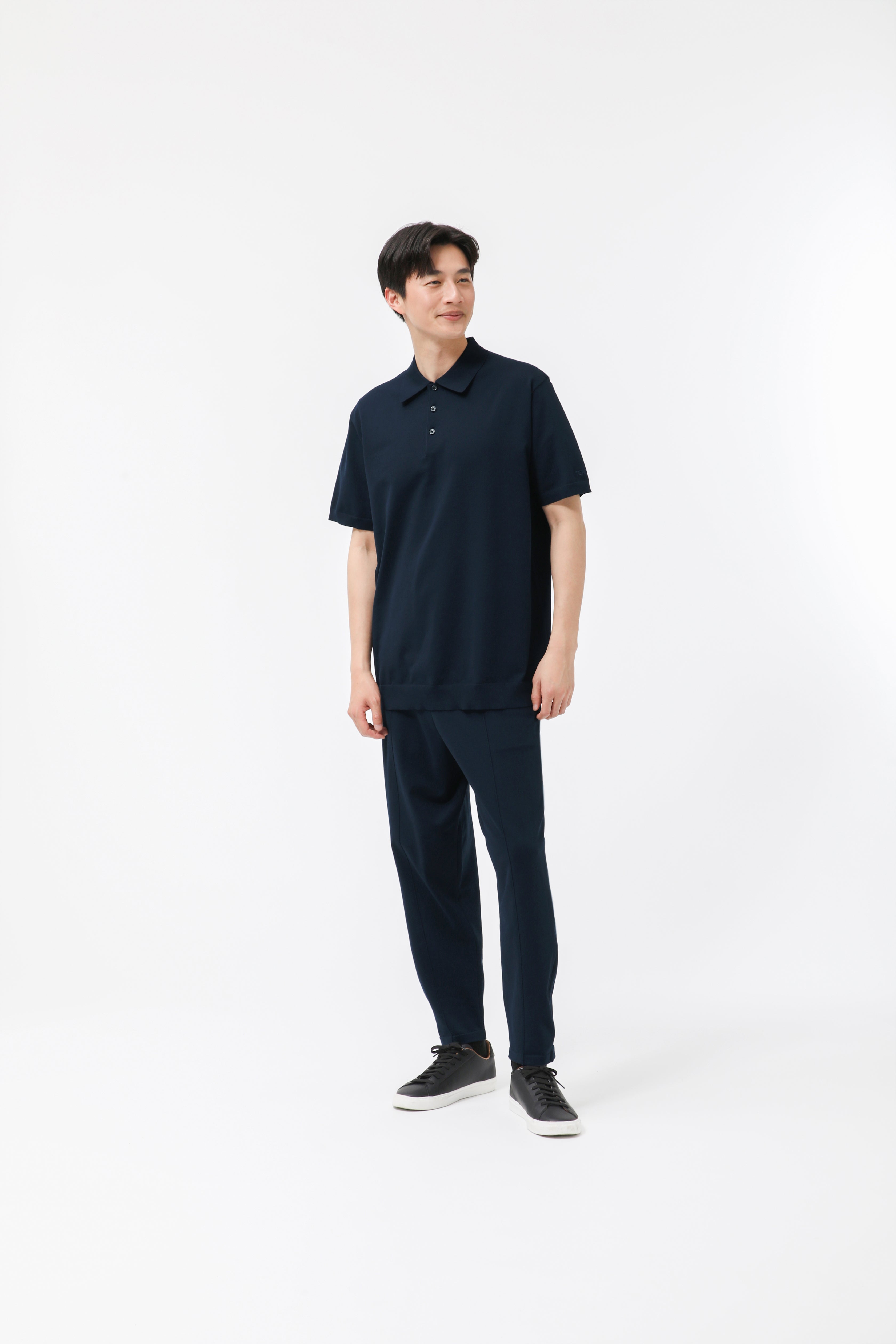 MIGARU Light Knit Short Sleeve Tailored Polo Shirt / Long Pants