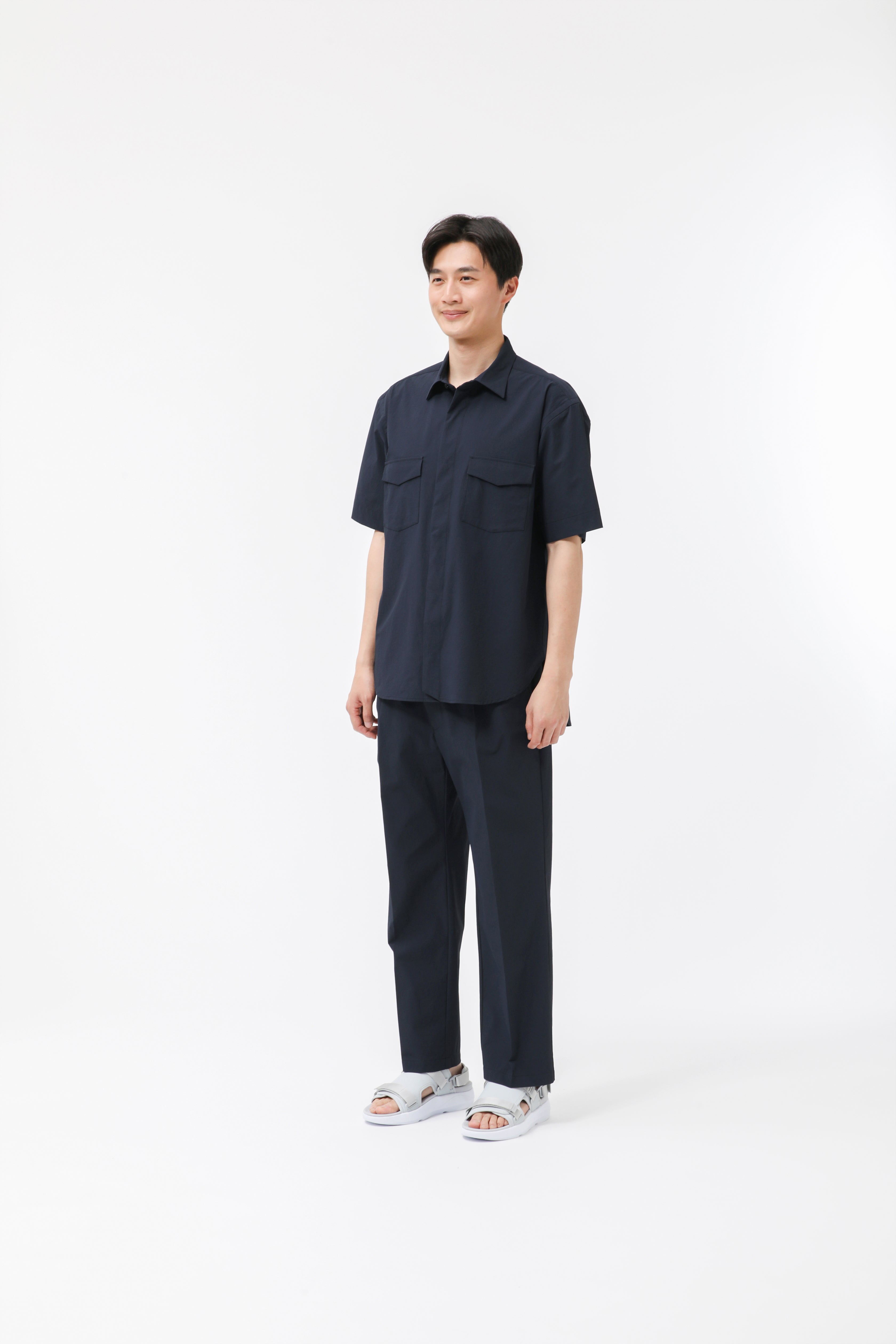 MIGARU Seersucker Short Sleeve Shirt / Long Pants