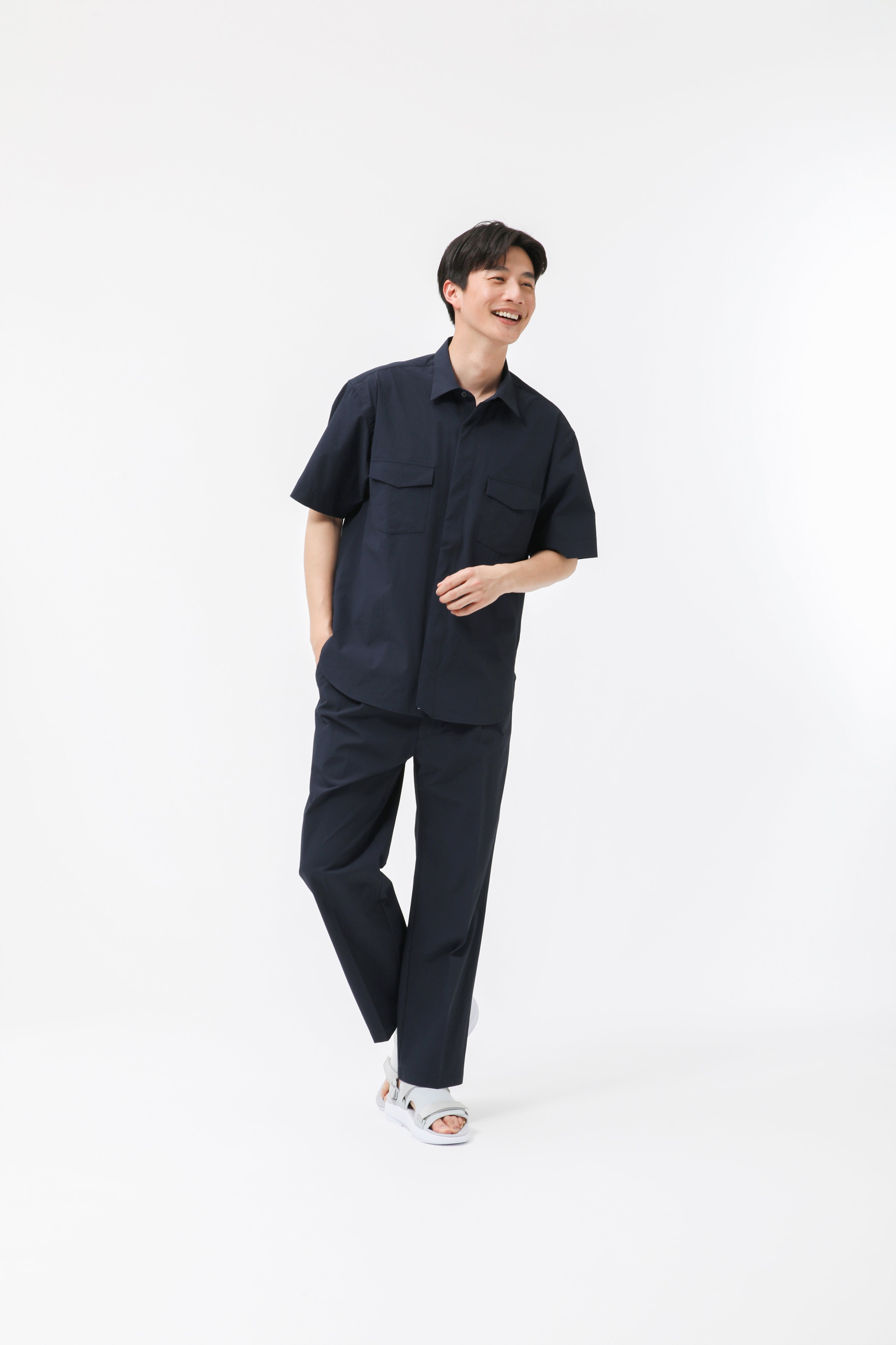 MIGARU Seersucker Short Sleeve Shirt / Long Pants
