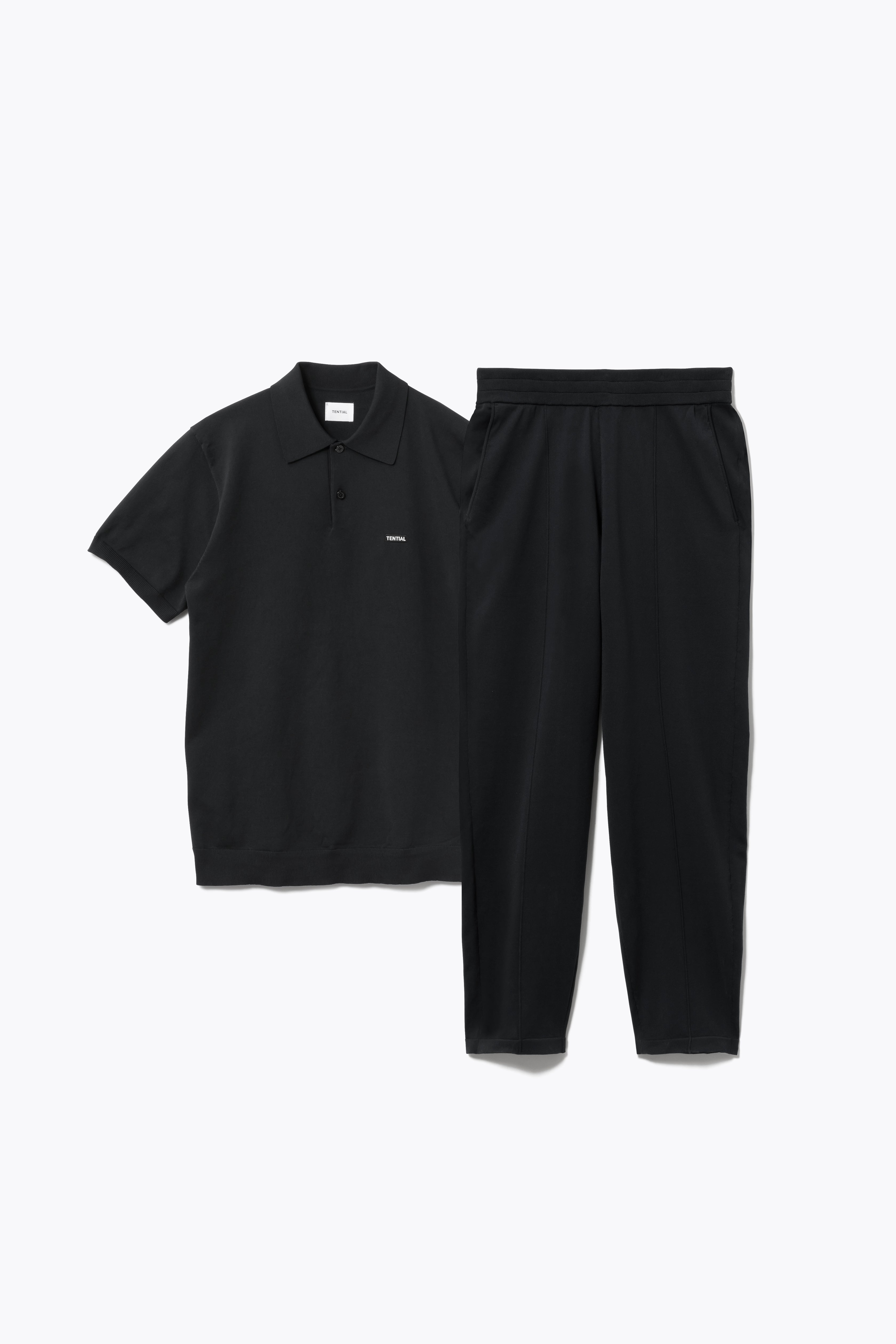 MIGARU Light Knit Short Sleeve Polo Shirt / Long Pants
