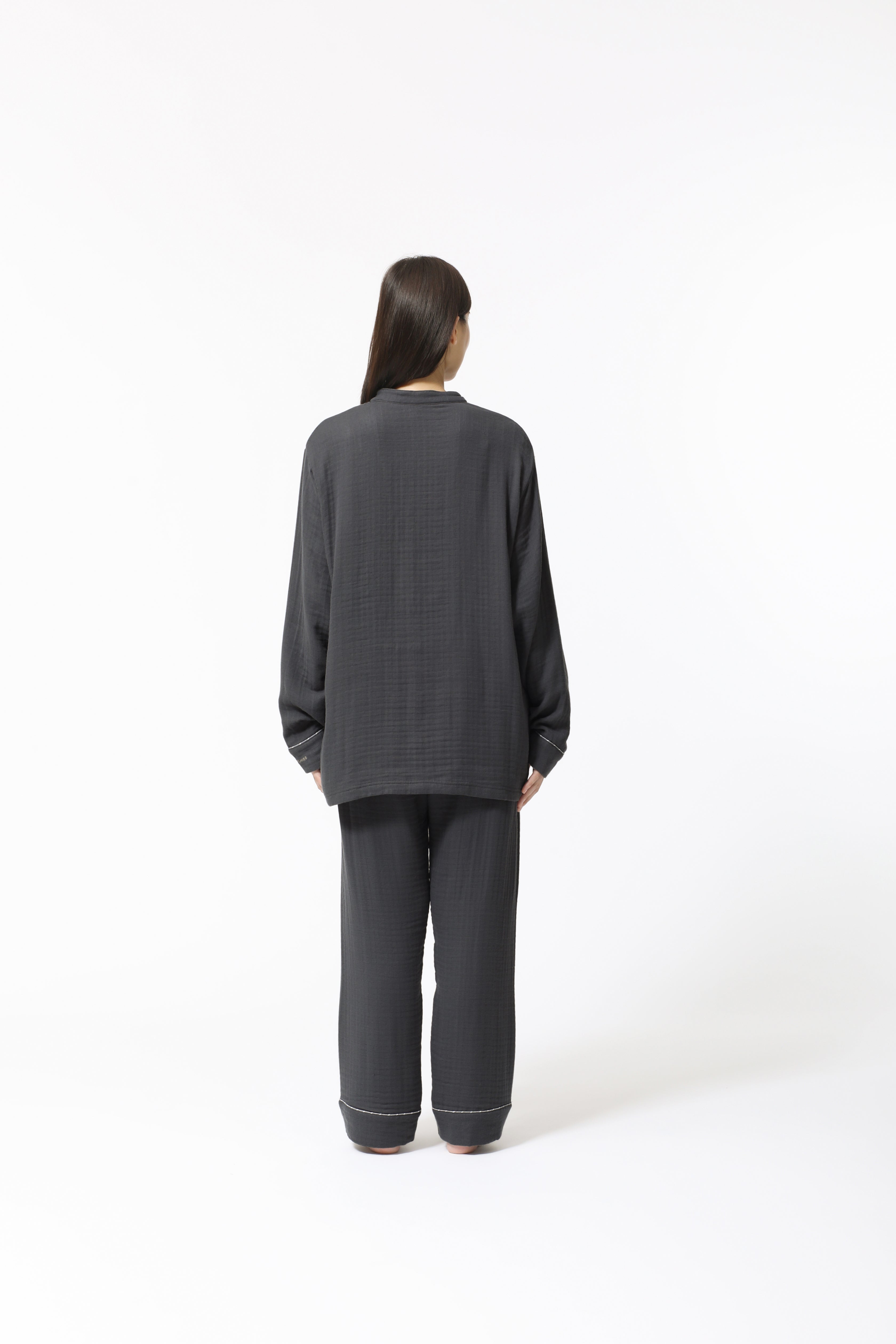 BAKUNE Pajamas Gauze Long Sleeve Shirt Band Collar/ Long Pants