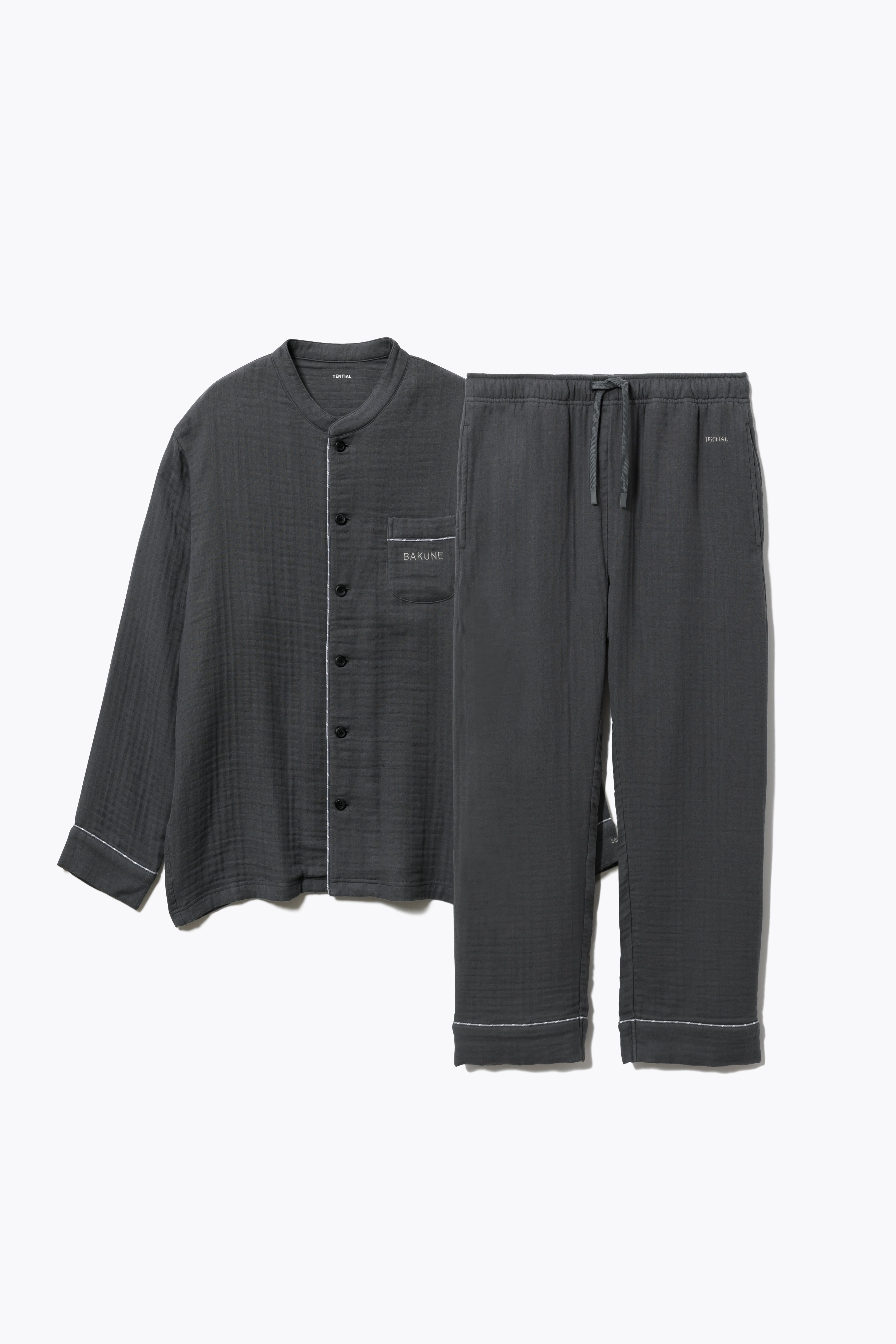 BAKUNE Pajamas Gauze Long Sleeve Shirt Band Collar/ Long Pants