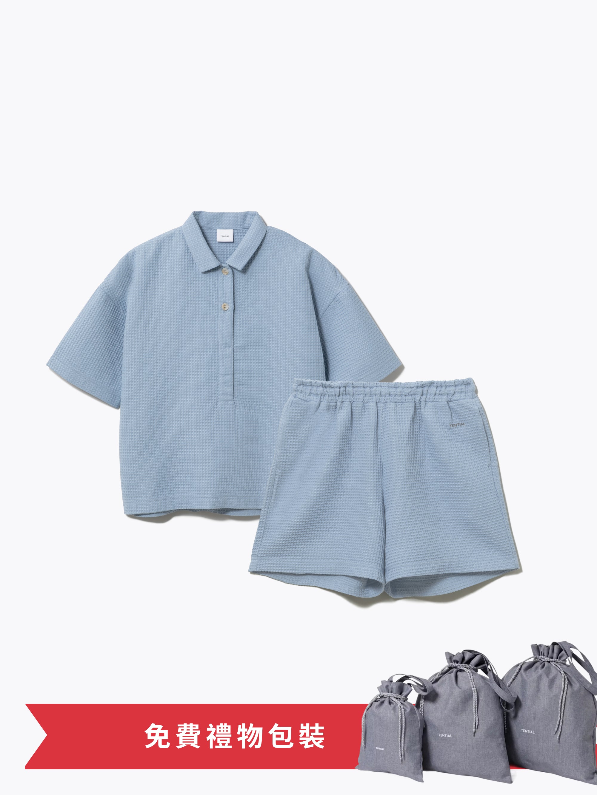 Gift Set - BAKUNE Waffle Women's Short Sleeve Button Down Pullover / Short Pants