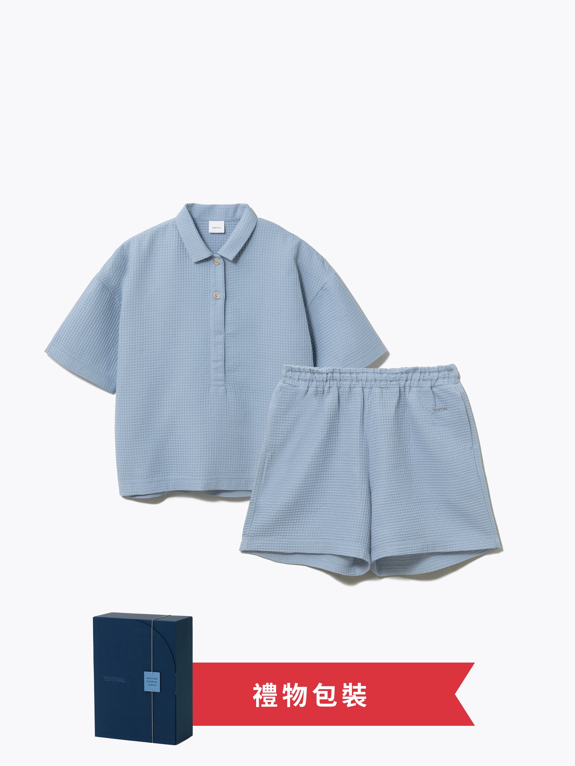 Gift Set - BAKUNE Waffle Women's Short Sleeve Button Down Pullover / Short Pants